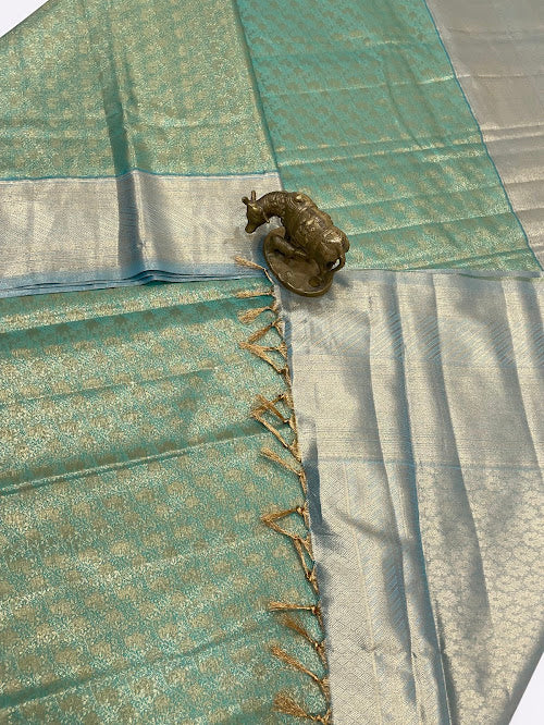 Sea Green Color Pure Kanchi Silk With Gold Zari Work Saree In Peoria