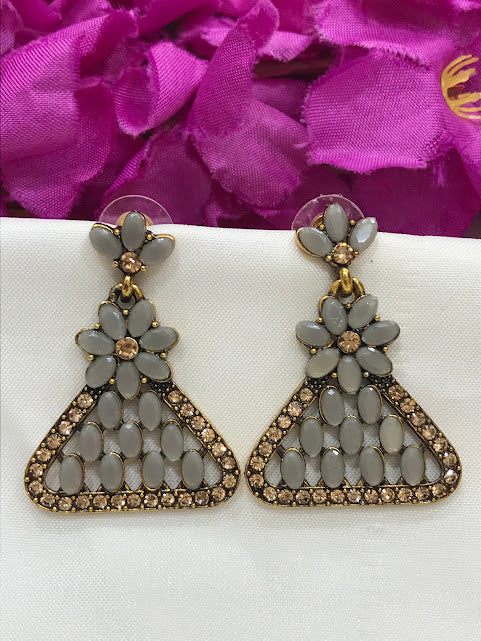 Pleasing Grey Color Antique Gold Earrings For Women