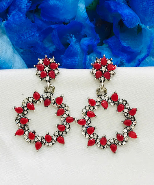 Beautiful Red Colored Oxidized Earrings For Women