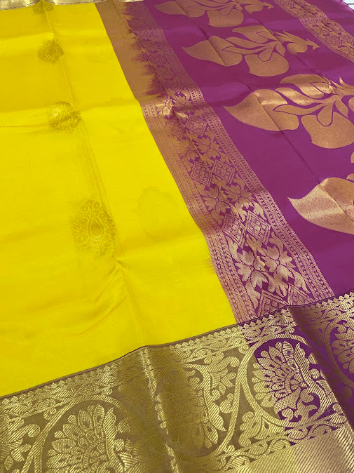 Pretty Yellow Color Pure Kanchi Saree For Women In Yuma