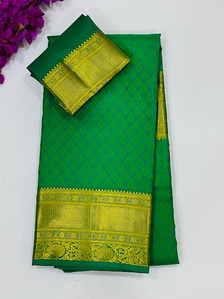 Attractive Green Color Pure Kanchi Silk Saree For Women - SILKMARK CERTIFIED