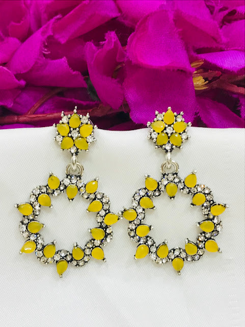 Gorgeous Yellow Colored Oxidized Earrings For Women