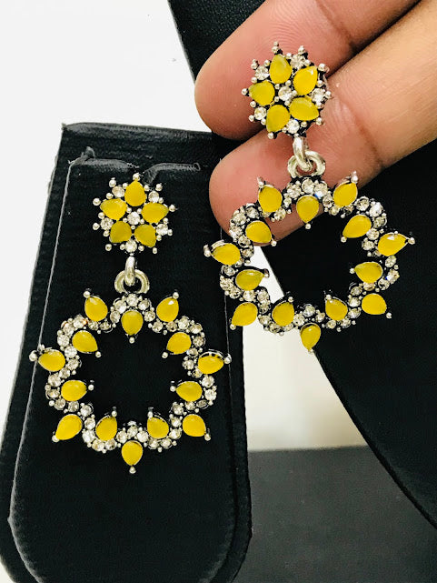 Gorgeous Yellow Colored Oxidized Earrings For Women Near Me