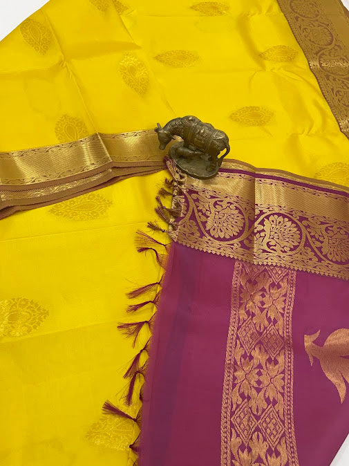  Yellow Color Pure Kanchi Silk With Gold Zari Work Saree In Mesa