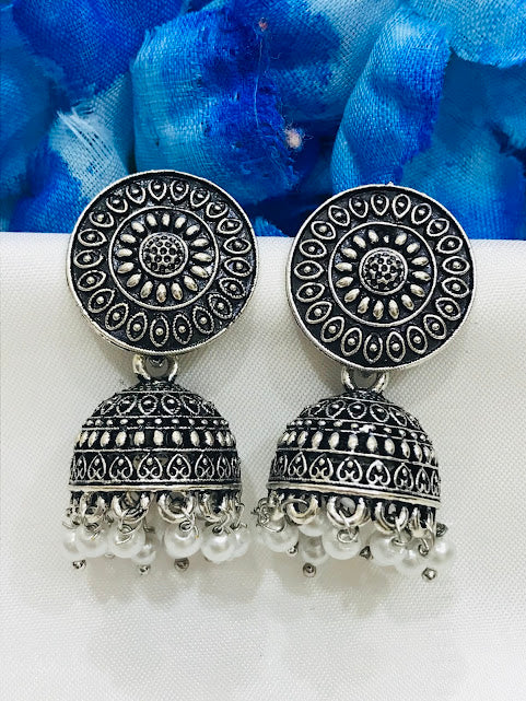 Fabulous Silver Color Oxidized Jhumka Earrings For Women