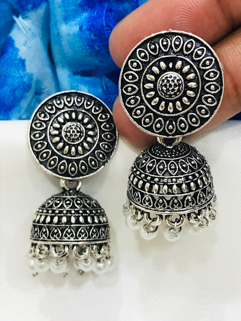 Fabulous Silver Color Oxidized Jhumka Earrings For Women Near Me