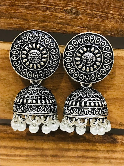 Silver Color Oxidized Jhumka Earrings For Women In USA