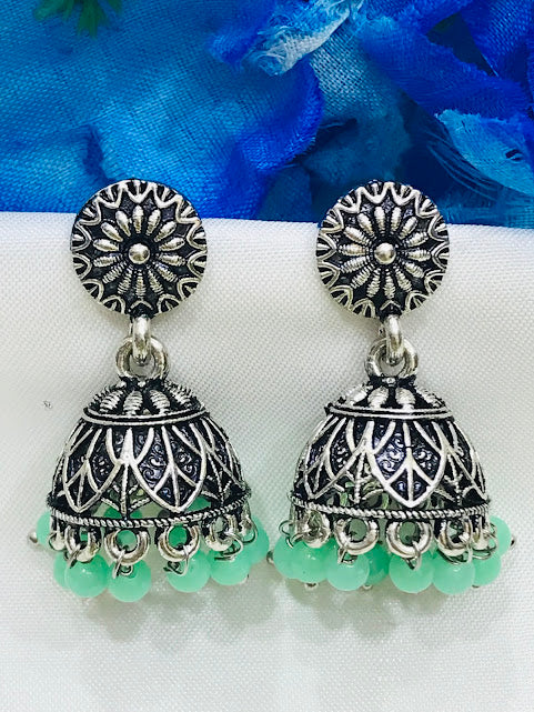 Prettiest Green Color Oxidized Jhumka Earrings For Women