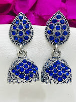 Beautiful Blue Color Oxidized Stone Worked Earrings