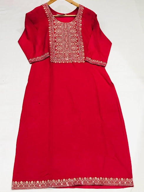 Amazing Red Color Embroidery Work Kurti For Women