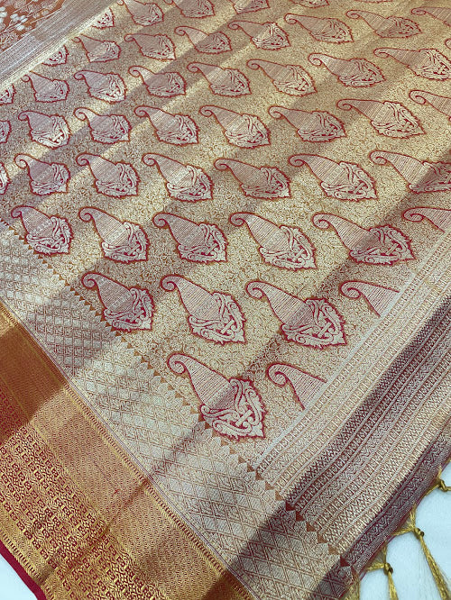 Copper Color Pure Kanchi Silk With Gold Zari Work Saree In Peoria