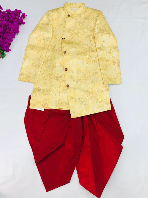 Elegant Beige Color Boys Kurta Pajama Pant With Dhoti Style Pant