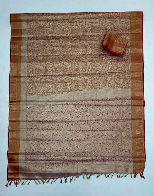 Copper Color Pure Kanchi Silk With Gold Zari Work Saree In Chandler