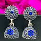 Blue Color Oxidized Stone Worked Earrings In USA