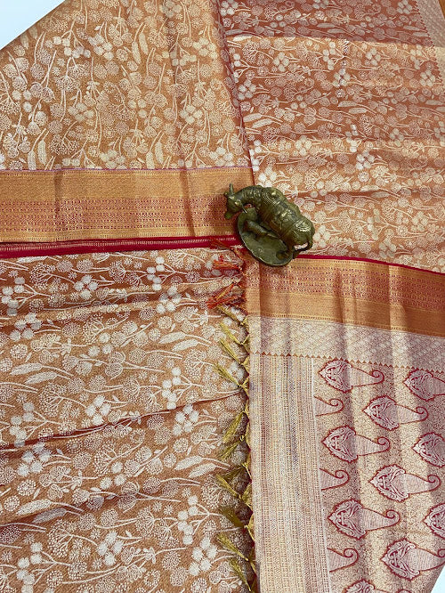 Copper Color Pure Kanchi Silk With Gold Zari Work Saree In Tempe