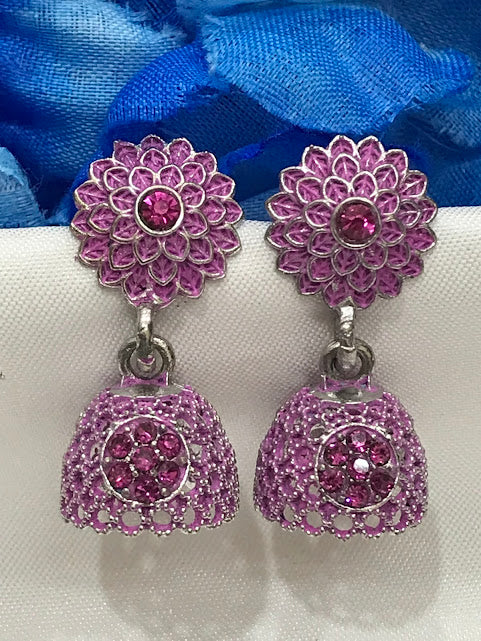 Beautiful Pink Color Oxidized Printed Work Earrings