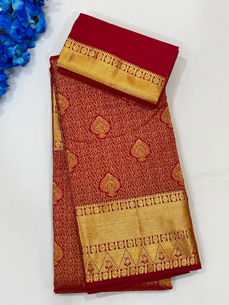 Alluring Red Color Pure Kanchi Silk Saree For Women - SILKMARK CERTIFIED