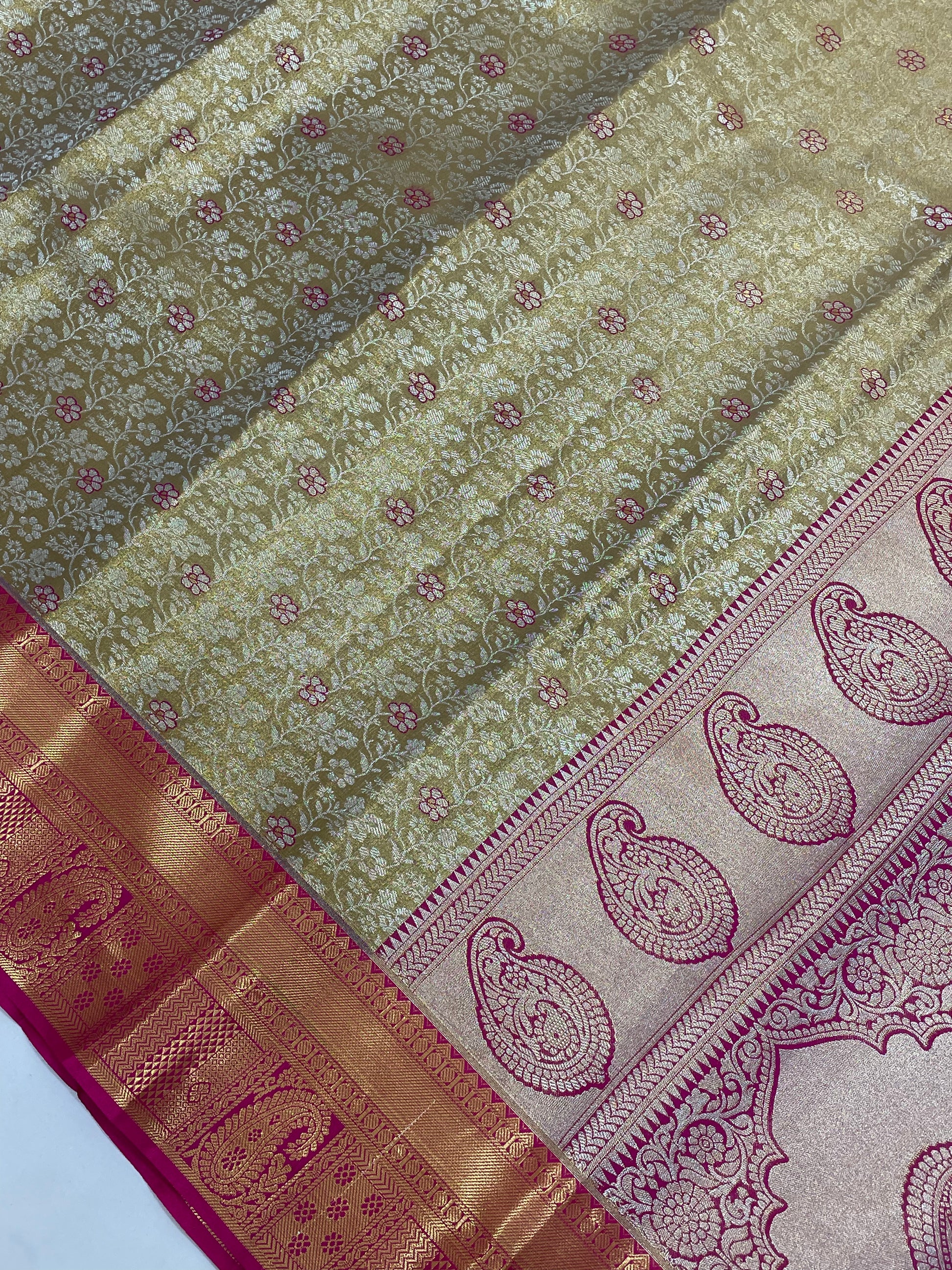 Gold Color Pure Kanchi Silk With Gold Zari Work Saree  In Mesa