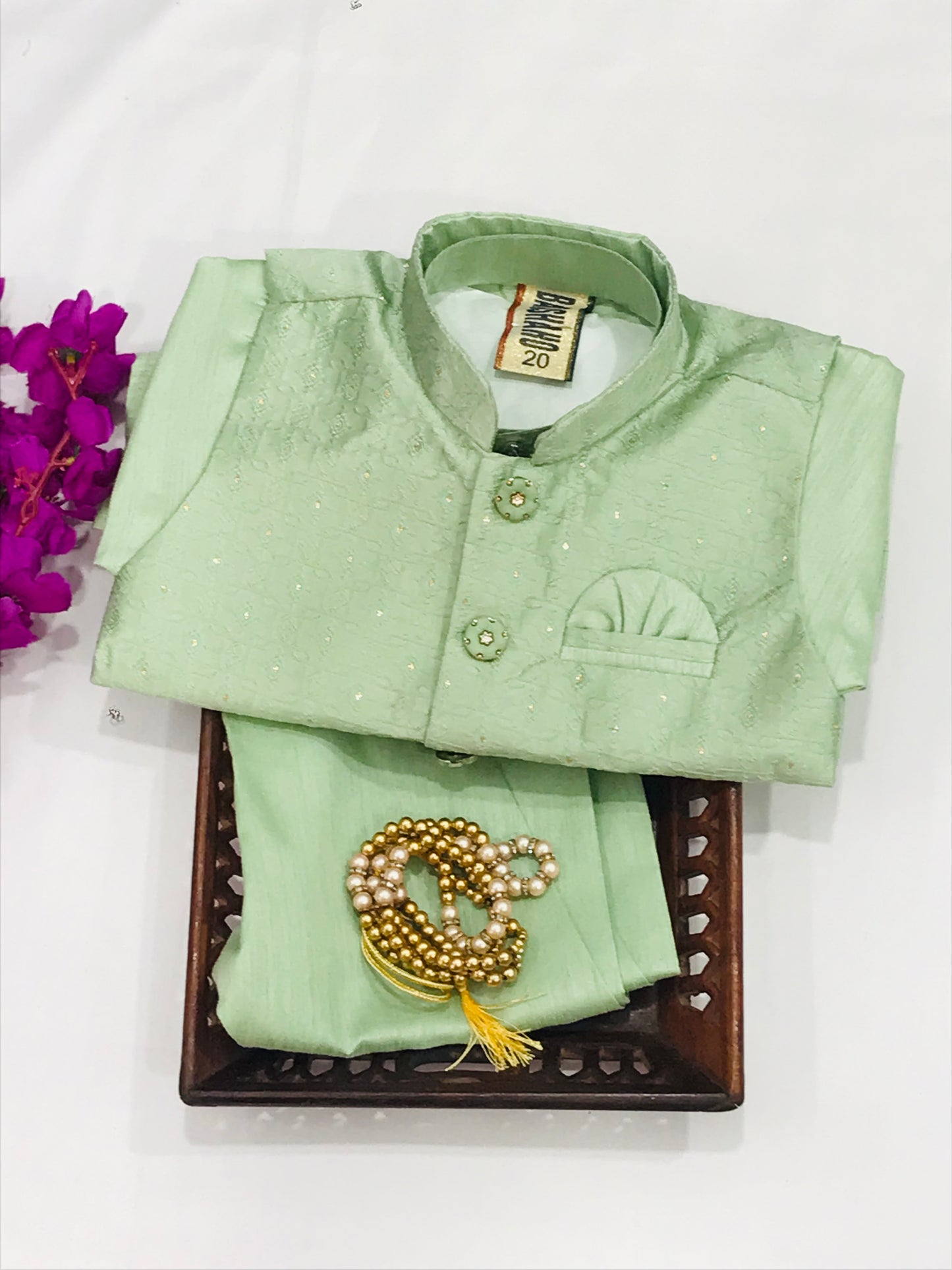 Attractive Pista Green Color Boys Kurta Pajama Set in Sedona