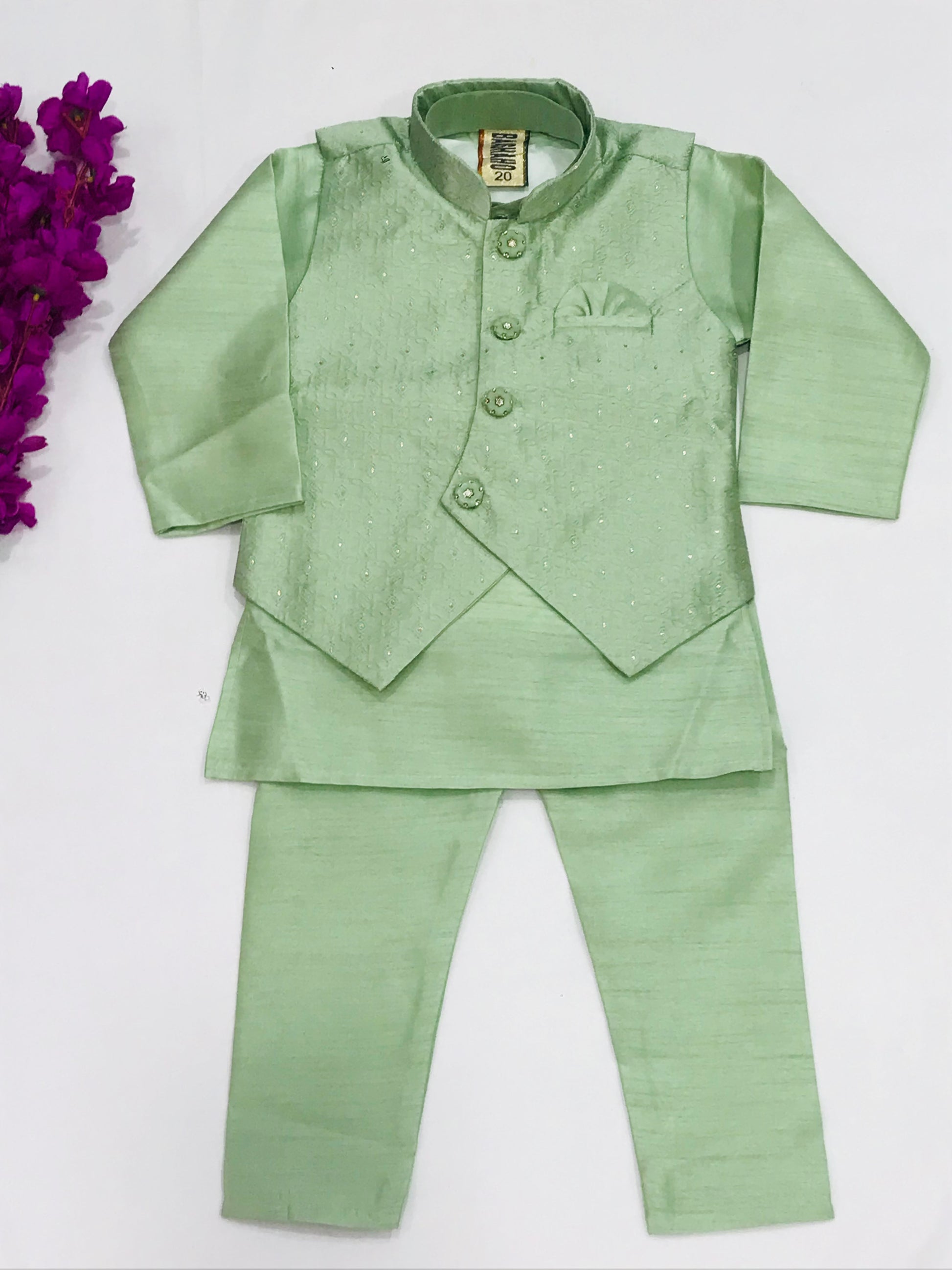 Attractive Pista Green Color Boys Kurta Set near me