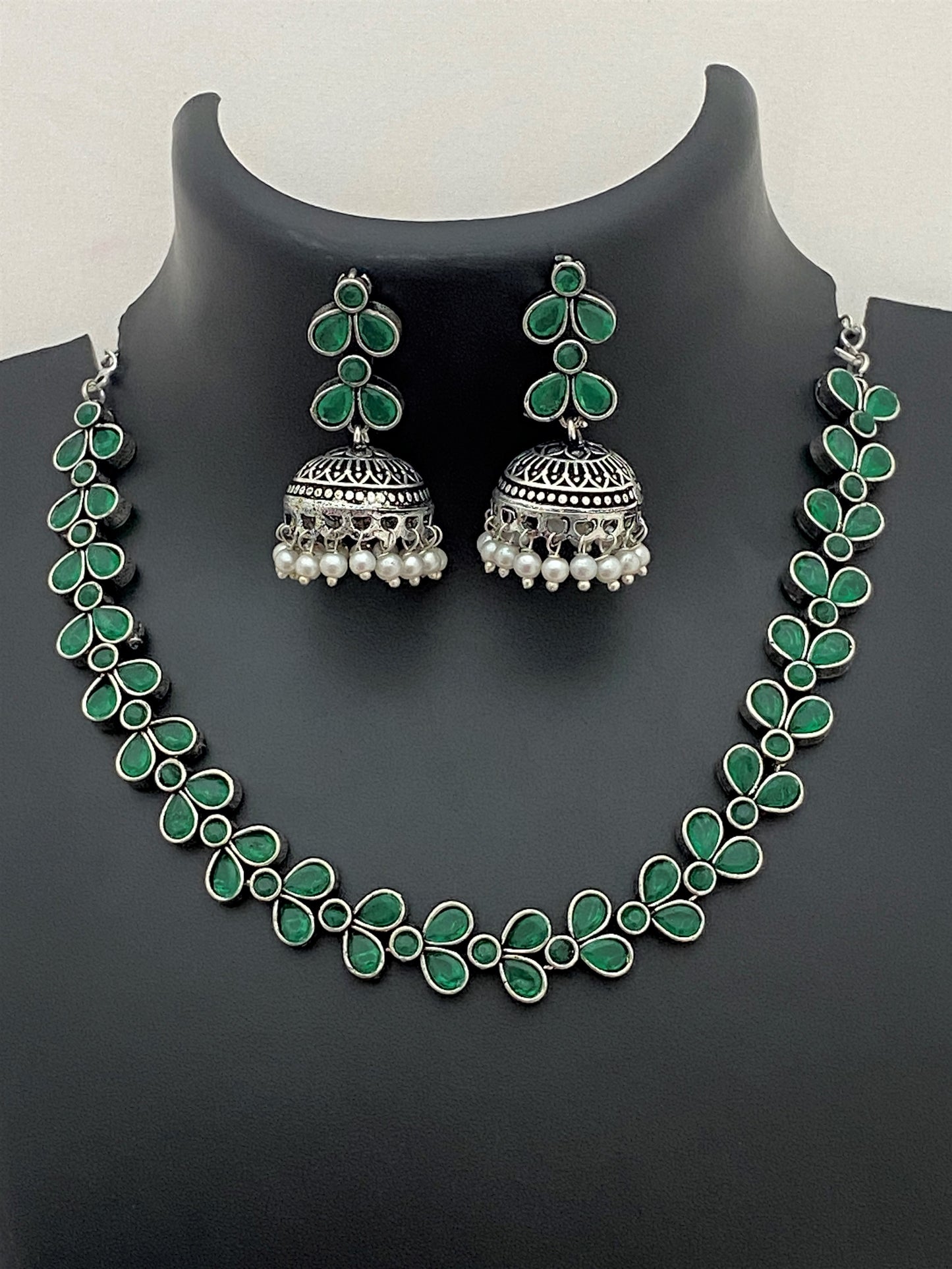 Traditional Oxidized German Silver Necklace With Earrings