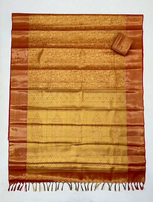 Red Color Pure Kanchi Silk With Gold Zari Work Saree In Chandler