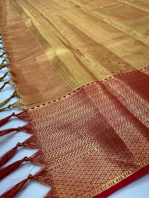 Red Color Pure Kanchi Silk With Gold Zari Work Saree In Phoenix