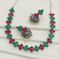 Trendy Leaf Design Multicolor Silver Oxidized Necklace With Jhumka Earrings