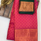 Attractive Pink Color Floral Motifs Art Silk Saree With Green Blouse For Women Near Me