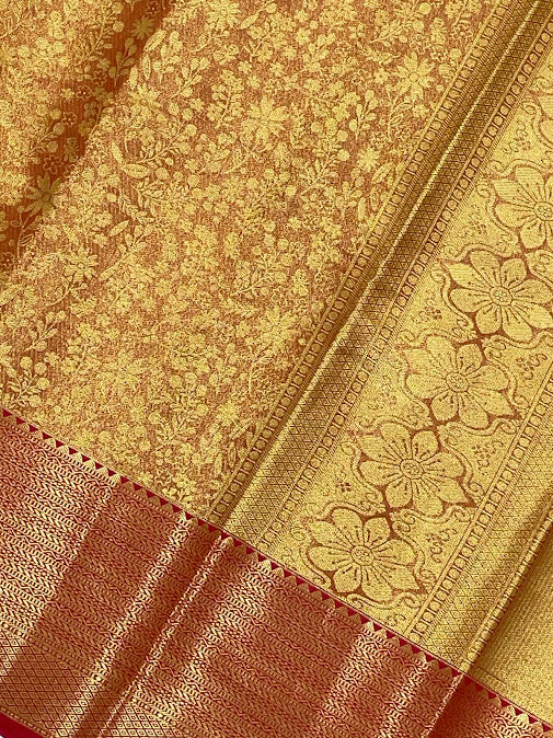 Red Color Kanchi Silk With Gold Zari Work Saree In Yuma
