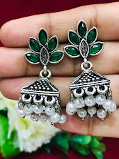 Alluring Gorgeous Green Colored Oxidized Earrings For Women