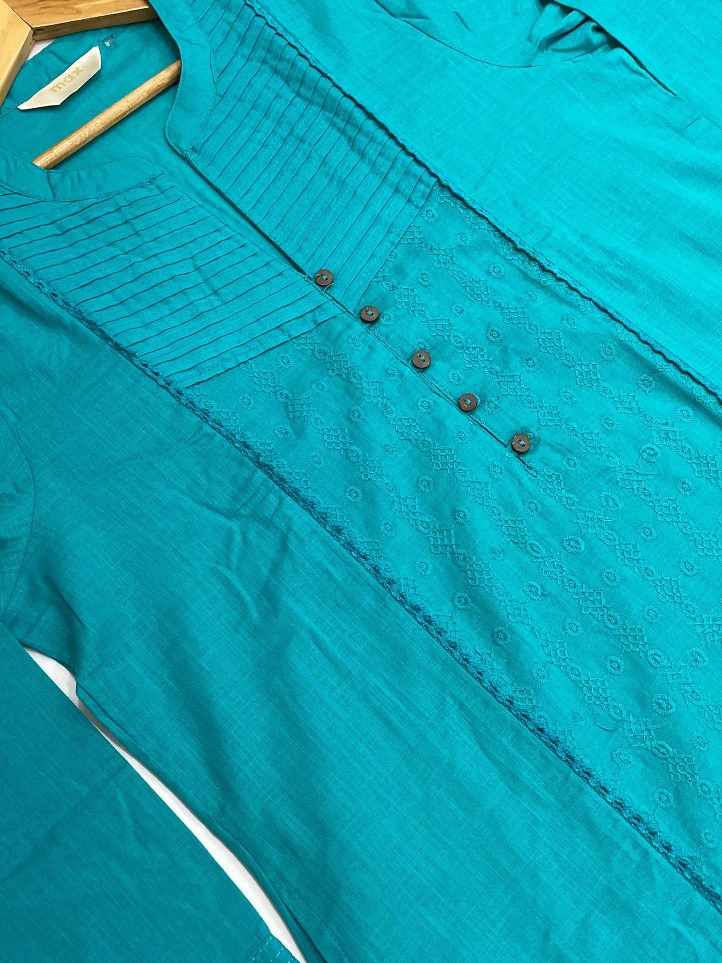 Teal Blue Color Cotton Kurti With Pocket In Chandler
