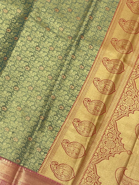 Green Color Pure Kanchi Silk Saree In Tempe