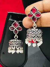 Gorgeous Rani Pink Colored Oxidized Earrings For Women