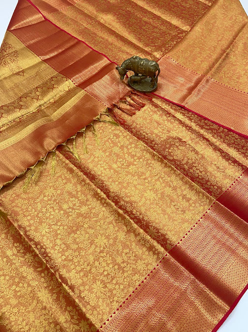 Red Color Pure Kanchi Silk With Gold Zari Work Saree In Suncity