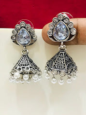 Elegant Fabulous White Color Oxidized Jhumka Earrings For Women