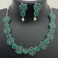 Traditional Emerald Oxidized German Silver Necklace With Earrings