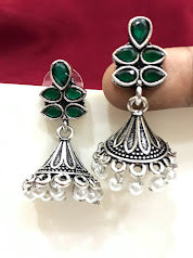 Green Color Oxidized Jhumka Earrings For Women Near Me