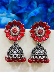 Alluring Oxidized Red Colored Beads Worked Unique Designed Earrings