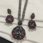 Lakshmi Pendant Oxidized Necklace With Earrings