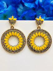 Dazzling Antique Gold Yellow Colored Round Designed Earrings