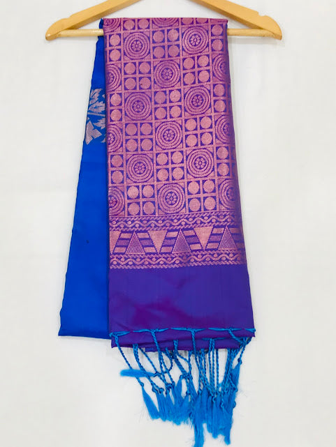 Charming Blue Colored Art Silk With Contrast Border Royal Look Saree For Women