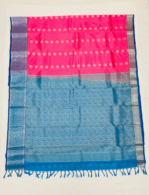 Attractive Light Pink With Blue Color Pure Kanchi Silk Saree In Yuma