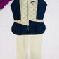 Charming Festive Kurta Dhoti & Printed Nehru Jacket Set Dark Blue And White In USA