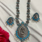 Blue Stone Studded Lakshmi Pendant Temple Jewelry Necklace Set in Paradise Valley