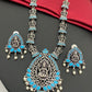 Sizzling Blue Stone Studded Lakshmi Pendant Temple Jewelry Necklace Set With Earrings