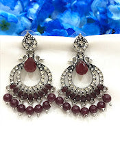 Attractive Maroon Color Oxidized Beads Worked Earrings