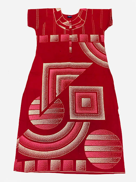 Attractive Red Color Geometric Designed Night Wear For Women