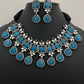 Beautiful Oxidized Sky Blue Color Kundan Necklace With Earrings