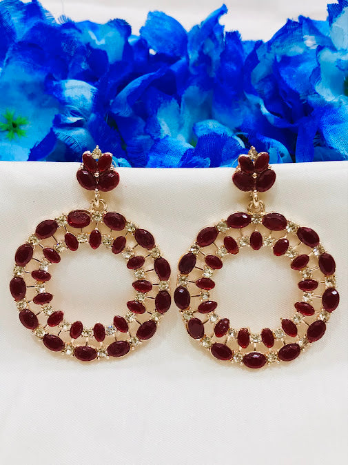 Stunning Gold Plated Maroon Color Printed Work Earrings